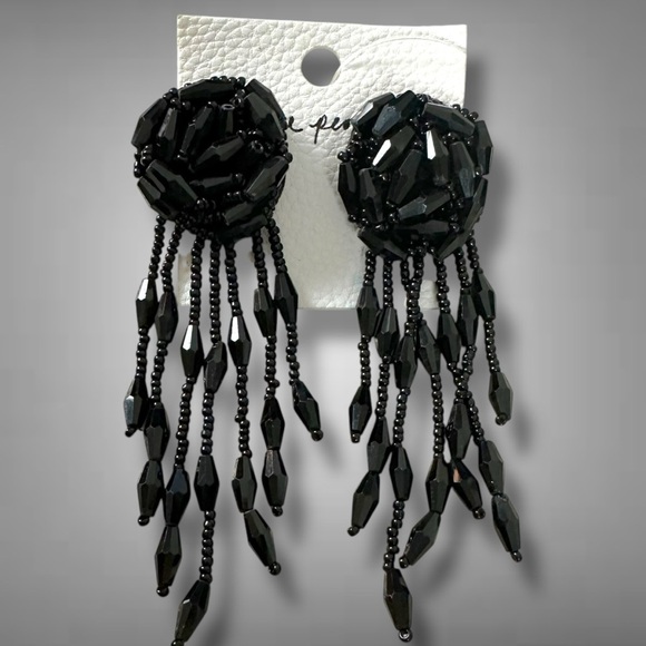 Free People Stella Dangle Earrings in Black NWT Rose Rosette Beads Western Boho - Picture 7 of 12